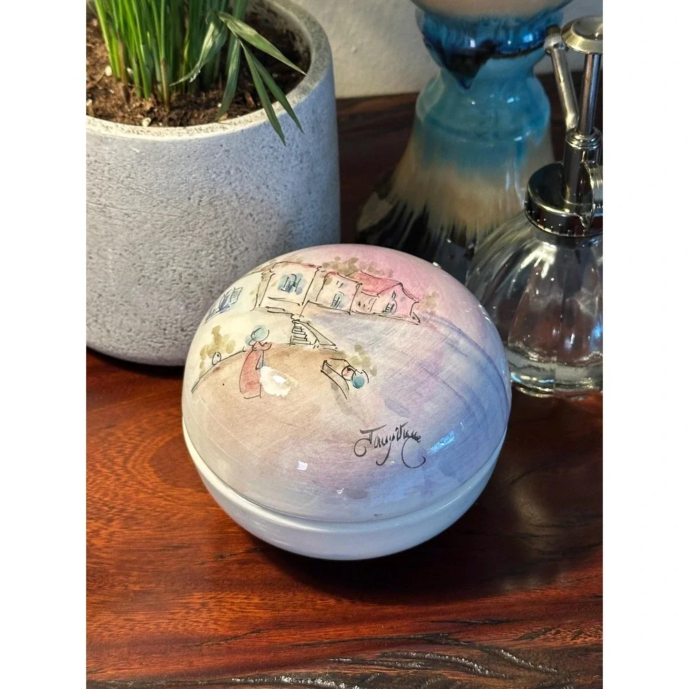 Vintage Italian Hand-Painted Lidded Ceramic Bowl Artist Signed